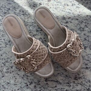 Sam Edelman Celia Raffia Buckle Trim Braid Covered Wedge Sandal 9.5M